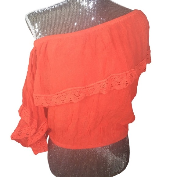 NEW Jen’s Pirate Booty x Free People One Shoulder Crop Top Orange Size Large - Picture 5 of 8